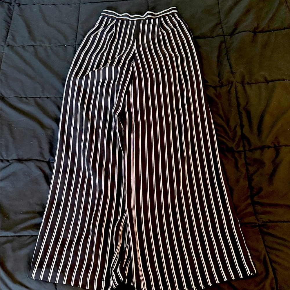 Black and White Striped Wide-Leg Pants by Bebe